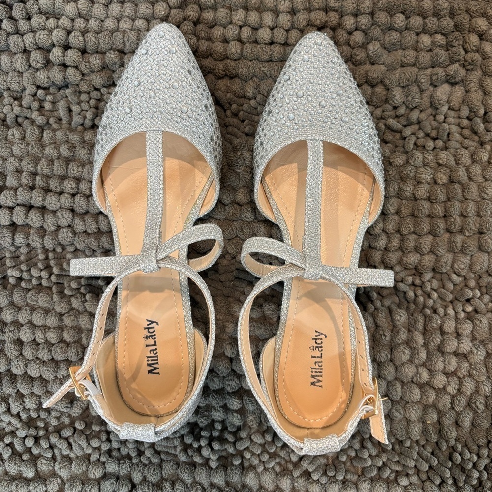 Mila Lady Laurel Womens Pointed Toe D’Orsay T-Strap Laurel Dress Flats